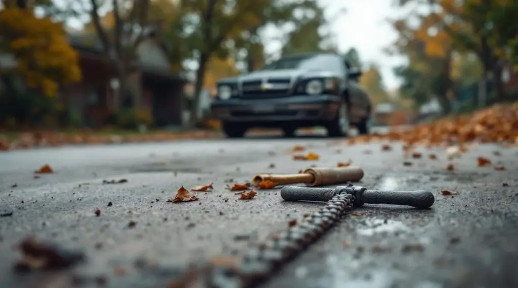 A Snappy Towing flatbed truck operator securing a weathered, non-running car for removal on a Waukee residential street.