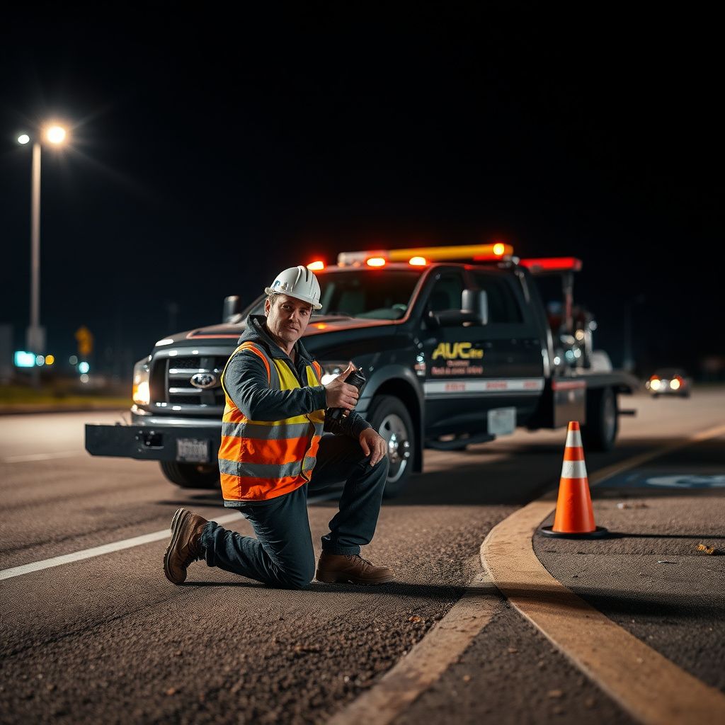A Snappy Towing technician smiling while jump-starting a car battery on a clear day in a residential area of Ankeny, Iowa.
