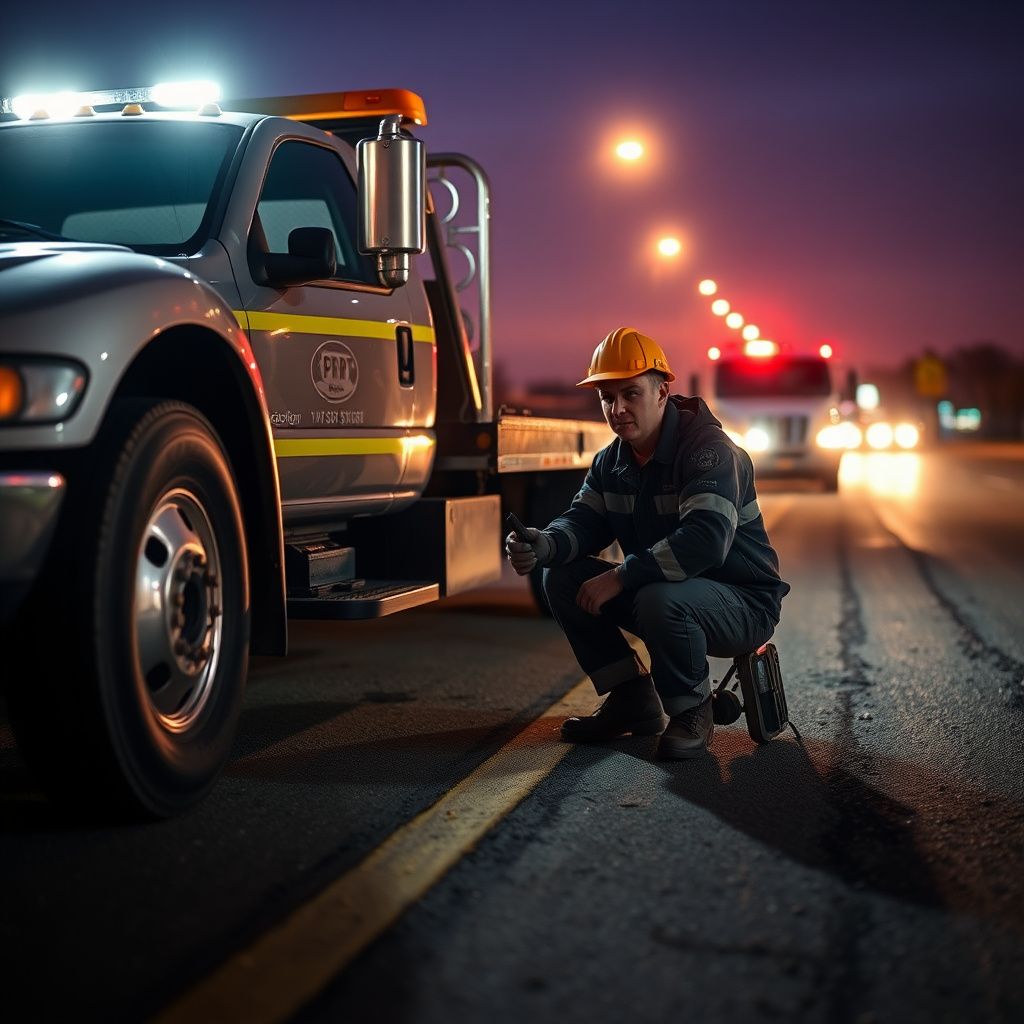 A Snappy Towing technician in uniform, smiling and giving a thumbs up next to a tow truck on a suburban street in Adel, Iowa.