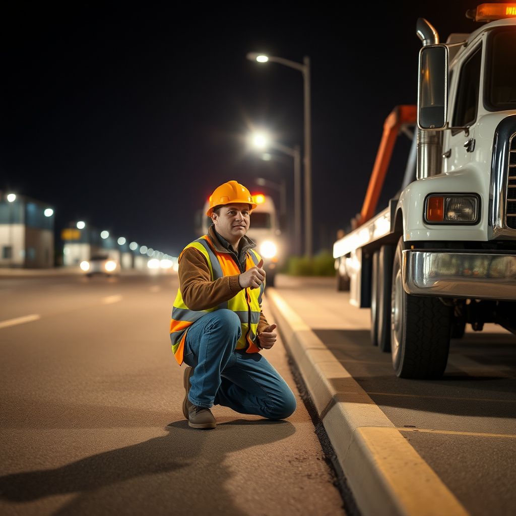 A Snappy Towing tow truck driver in uniform, smiling and giving a thumbs up next to a clean tow truck in Norwalk, Iowa.