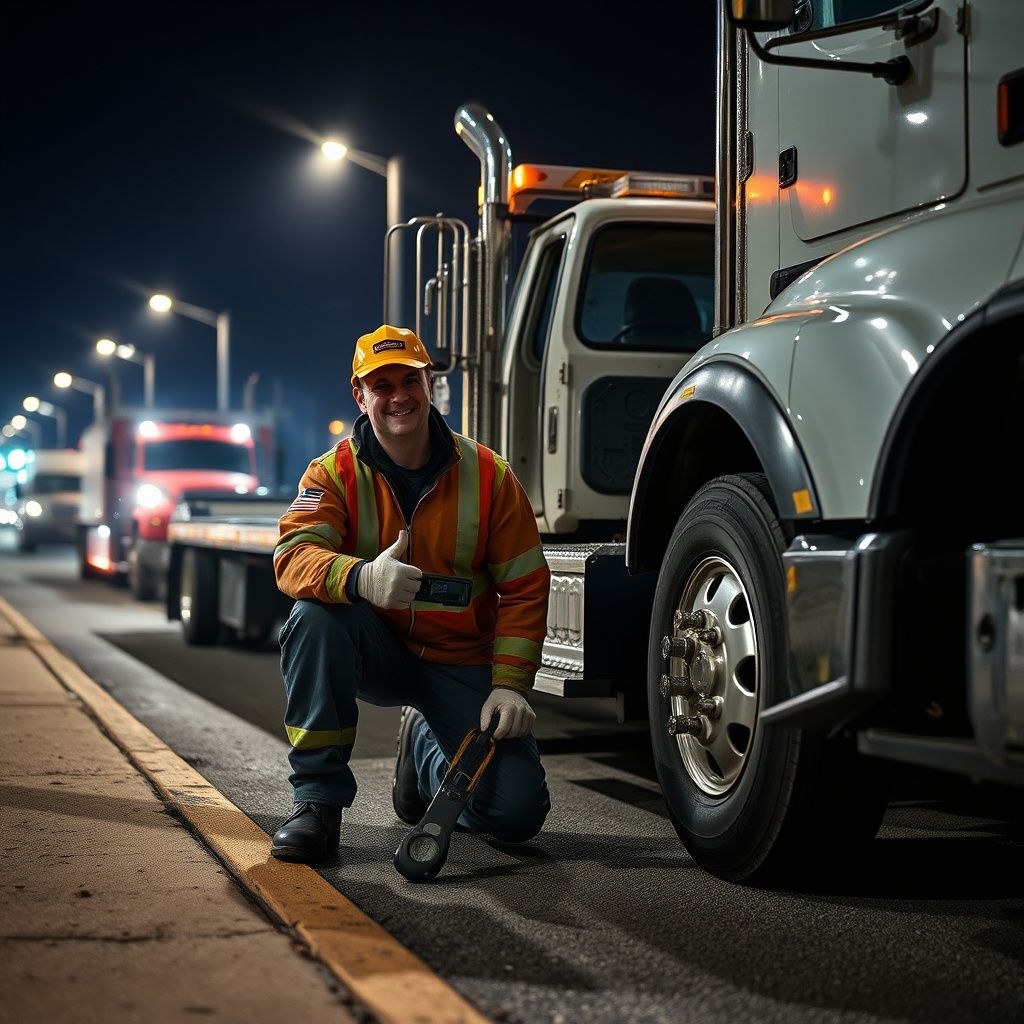 A Snappy Towing professional jump-starting a car battery on a residential street in Clive, Iowa, with a tow truck nearby.