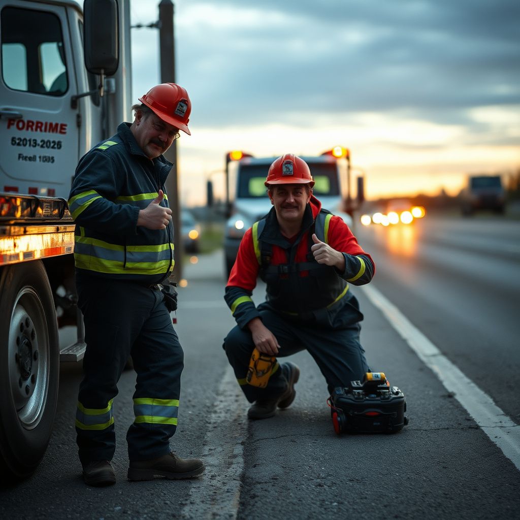 A Snappy Towing professional assisting a driver with a tire change on the shoulder of a road in Grimes, Iowa, during daylight.